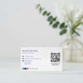 サイバーセキュリティビジネス | 未来的なシンプル白 名刺 (スタンド正面)