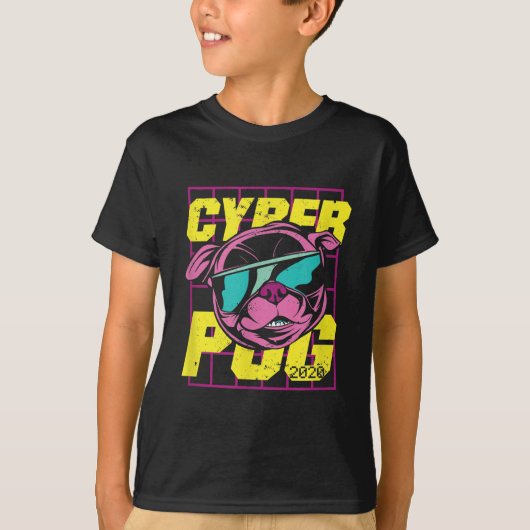 サイバーパグ | カッコいい Pug Dog Tシャツ (正面)