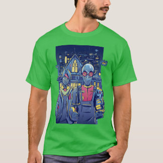 サイバーパンクなカップル 都市の少女 Tシャツ