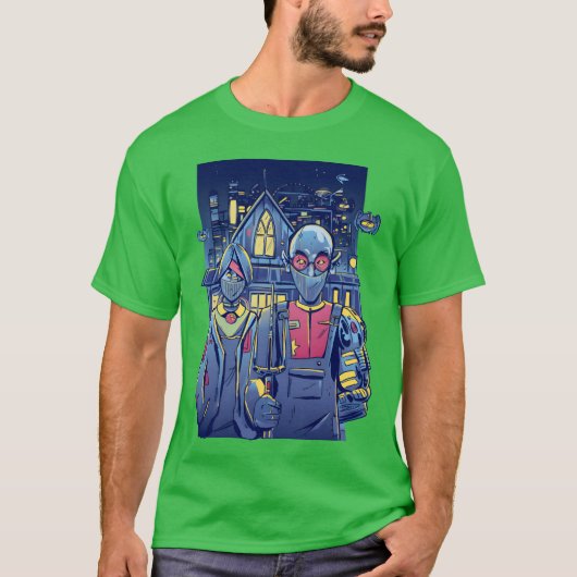 サイバーパンクなカップル 都市の少女 Tシャツ (正面)