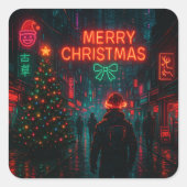 サイバーパンクなクリスマスの街 スクエアシール (正面)