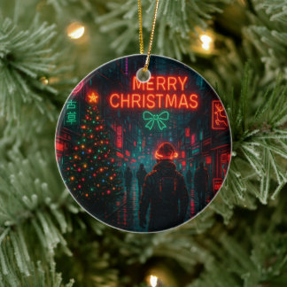 サイバーパンクなクリスマスの街 セラミックオーナメント