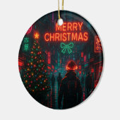 サイバーパンクなクリスマスの街 セラミックオーナメント (左)