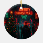 サイバーパンクなクリスマスの街 セラミックオーナメント (裏面)