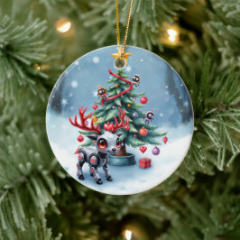 サイバーパンクなトナカイとクリスマスツリー セラミックオーナメント