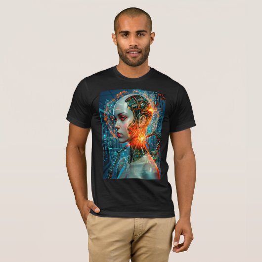 サイバーパンクな未来のサイボーグ・ニューラルネットワーク・SFテク Tシャツ (正面フル)
