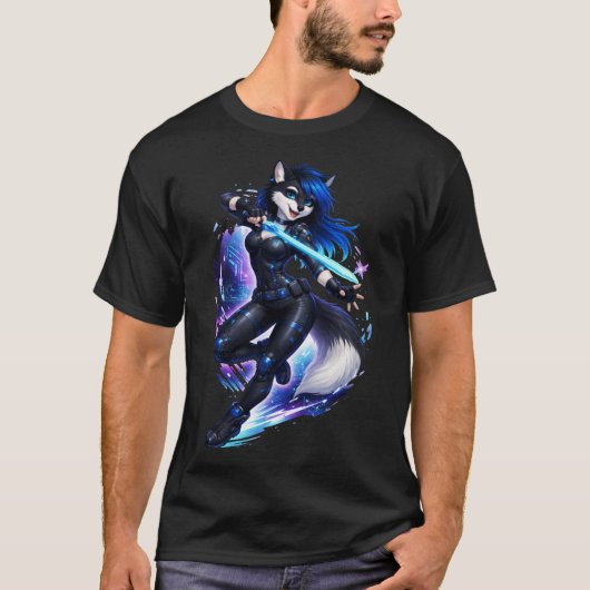 サイバーパンクのキツネ娘 Tシャツ (正面)