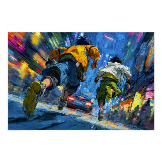 サイバーパンクのランナー ネオンの雨のチェイスアクション ポスター (正面)