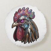 サイバーパンクの雄鶏 虹色のメカニカルアート ラウンドクッション (裏面)