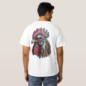 サイバーパンクの雄鶏 虹色のメカニカルアート Tシャツ (裏面フル)