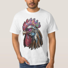 サイバーパンクの雄鶏 虹色のメカニカルアート Tシャツ