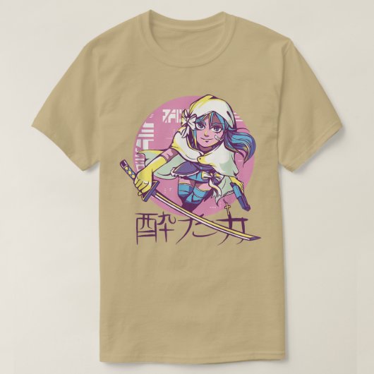 サイバーパンクアニメウォリアーガールレトロ日本の漢字 Tシャツ (デザイン正面)