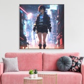 サイバーパンクアニメガール キャンバスプリント (インサイチュ (リビング))