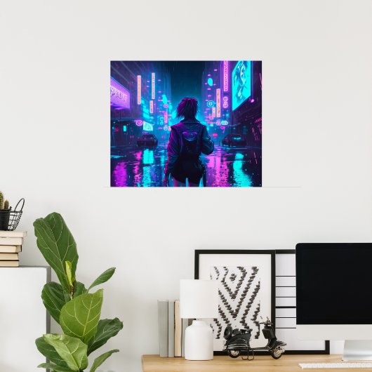 サイバーパンクアニメ女子レインシティポスター ポスター (ホームオフィス)