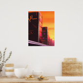 サイバーパンクオレンジシティAIアートポスター ポスター (キッチン)