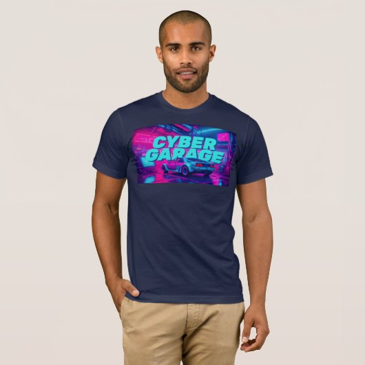 サイバーパンクガレージ レトロカー シンスウェイブ ネオン Tシャツ (正面フル)