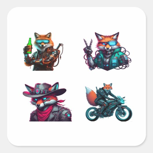 サイバーパンクキツネおもしろい4パックシール スクエアシール (正面)