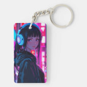 サイバーパンクスタイルKeでヘッドセットを着たアニメ少女 キーホルダー (裏面)