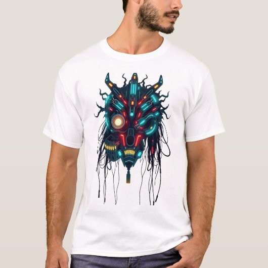 サイバーパンクトライバル顔アートTシャツ Tシャツ (正面)