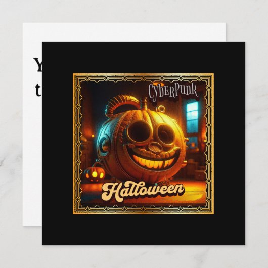 サイバーパンクハロウィンカボチャ 招待状 (正面/裏面)