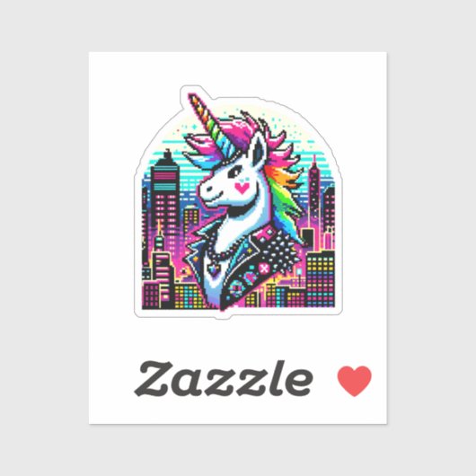 サイバーパンクユニコーンネオンピクセルアートシティスケープデザイン シール (シート)