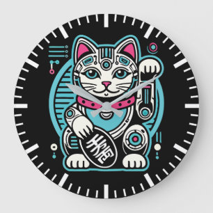 サイバーパンクロボット招き猫ラッキーキャットお金 ラージ壁時計