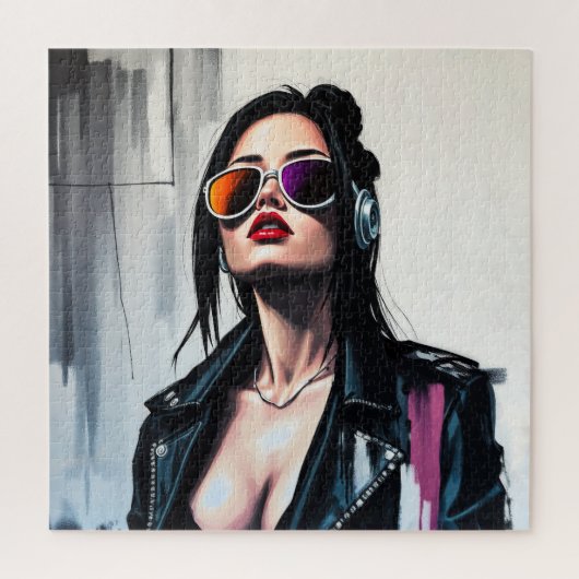 サイバーパンク反乱少女 – スタイリッシュデジタルアート ジグソーパズル (縦)