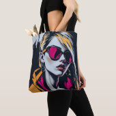 サイバーパンク反乱少女 – スタイリッシュデジタルアート トートバッグ (クローズアップ)