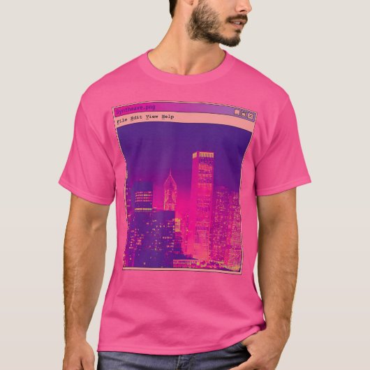 サイバーパンク合成波未来都市アート Tシャツ (正面)