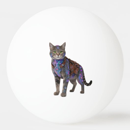 サイバーパンク回路猫 - ネオンテックビースト 卓球ボール (正面)