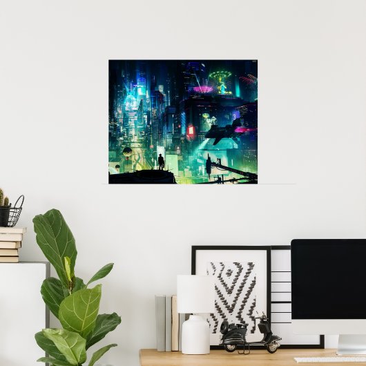 サイバーパンク市 ポスター (ホームオフィス)