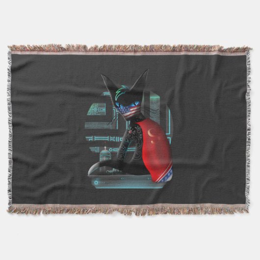 サイバーパンク忍者黒猫 スローブランケット (正面)