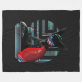 サイバーパンク忍者黒猫 フリースブランケット (正面(横))