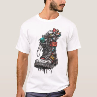 サイバーパンク戦術ブーツ グラフィックTシャツ - エッジー グランジ Tシャツ