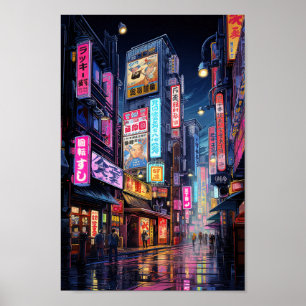 サイバーパンク東京通りネオン ポスター