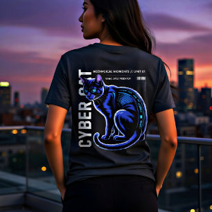 サイバーパンク猫クールネオンブルーデザイン - 猫好きのための トライブレンドTシャツ
