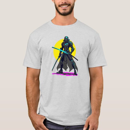 サイバーパンク装甲侍ネオン戦士アート Tシャツ (正面)