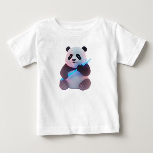 サイバーパンク赤ちゃんパンダと光る竹 ベビーTシャツ (正面)