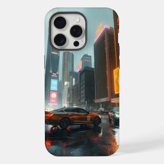 サイバーパンク高層ビル都市自動車 iPhoneケース (裏面)