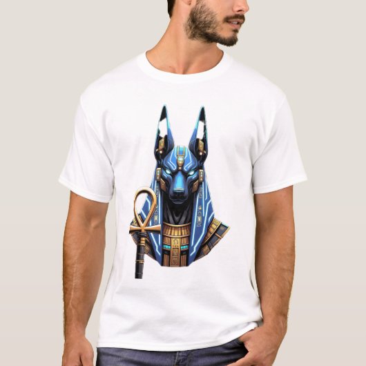 サイバーパンク・アヌビス - 死後の世界のネオンのエジプトの神 Tシャツ (正面)