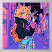 サイバーパンク キャットガール ポスター - ネオン調 (正面)