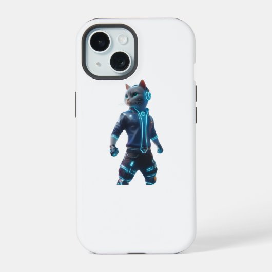 サイバーパンク キャット iPhone 15 ケース – ネオン テクノロジー デザイン (裏面)