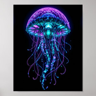 サイバーパンク クラゲ - ネオン生物発光深海 ポスター