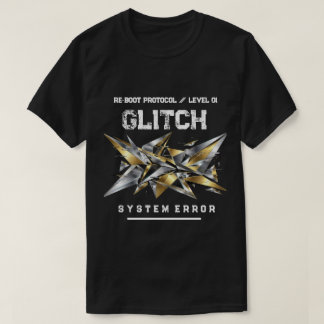 サイバーパンク グリッチアート メタリックゴールド＆クローム メンズ Tシャツ