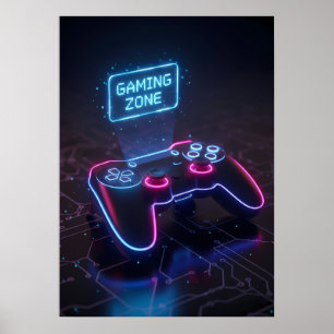 サイバーパンク ゲーミングコントローラー ネオン「GAMING ZONE」 ポスター