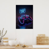 サイバーパンク ゲーミングコントローラー ネオン「GAMING ZONE」 ポスター (キッチン)
