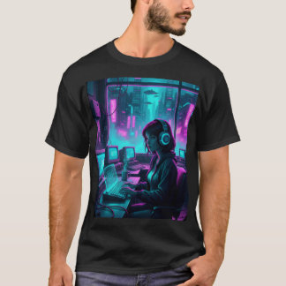 サイバーパンク・コーダーガール - レトロフューチャーハッカーアート Tシャツ
