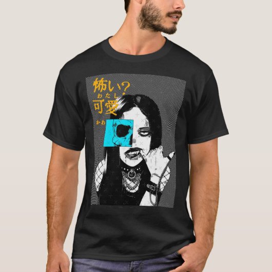 サイバーパンク ゴススタイル 少女 おもしろTシャツ Tシャツ (正面)