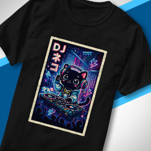 サイバーパンク ジャパニーズミュージックアート かわいいDJ猫 Tシャツ