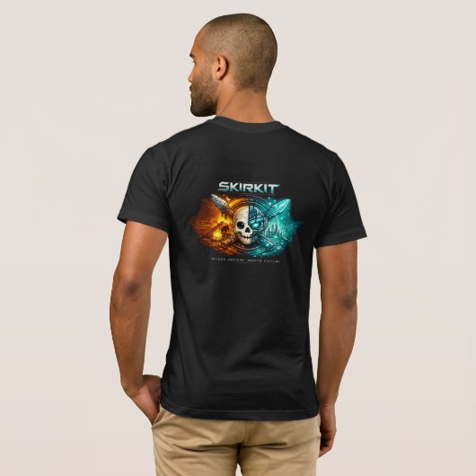 サイバーパンク スカルTシャツ - 古代vs未来のテクノロジーW Tシャツ (裏面フル)